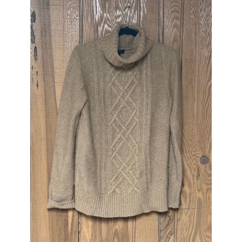 J.Crew Cable Knit Turtle Neck Sweater Camel Wool Blend Size M